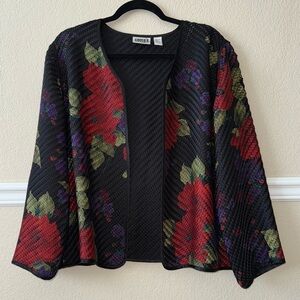 VTG Chico’s 100% Silk Woven Open Front Cardigan Jacket Floral Large / Chico’s 2